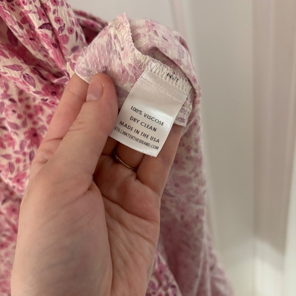 STILLWATER Britton Midi Dress Pink Floral Flutter Sleeve V Neck Cottagecore M - Picture 4 of 6